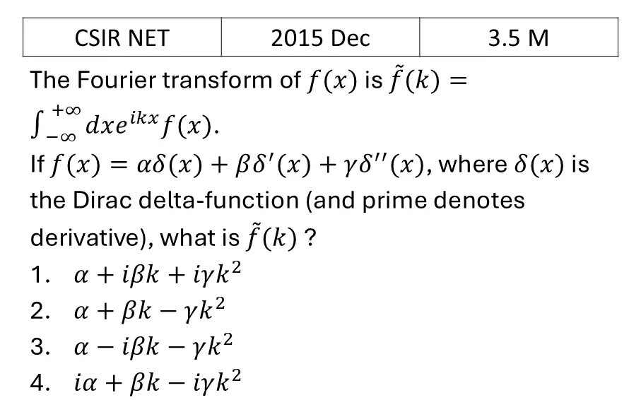 CSIR NET 2015 Dec Fourier Transform previous year question CSIR_2015_Dec_Q24