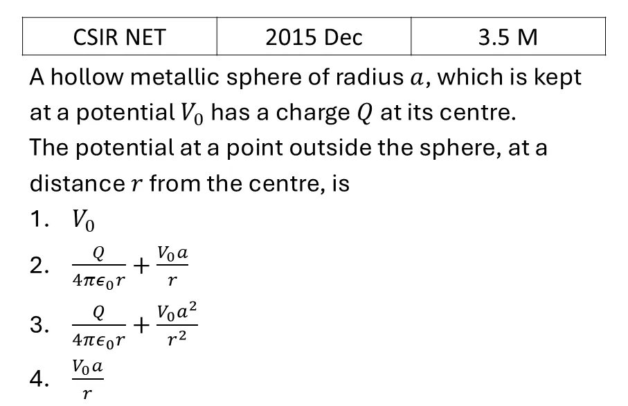 CSIR NET 2015 Dec Electrostatics previous year question CSIR_2015_Dec_Q30