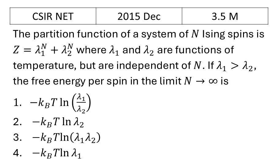 CSIR NET 2015 Dec Ising model previous year question CSIR_2015_Dec_Q40