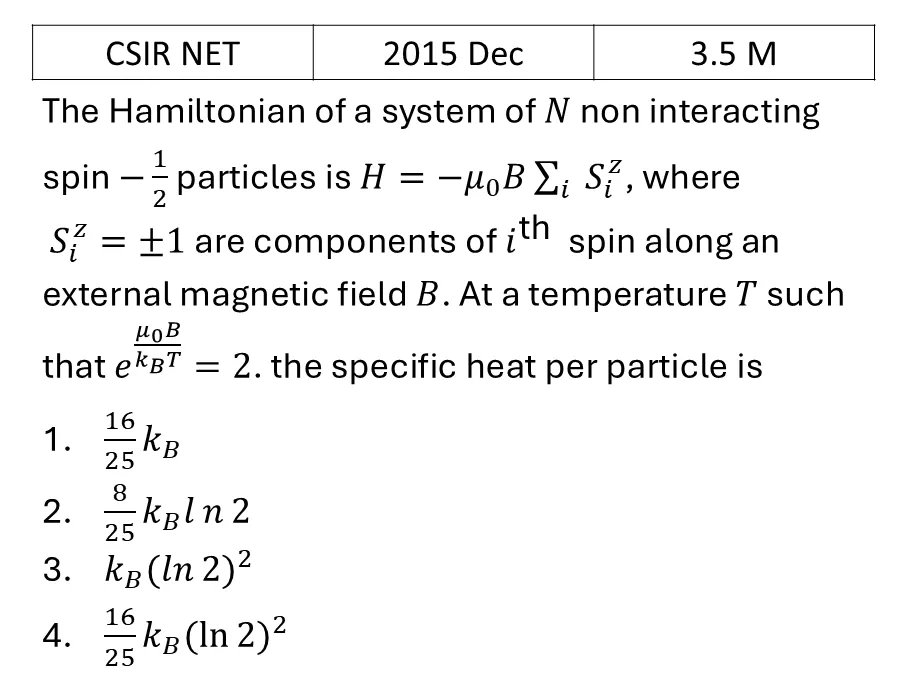 CSIR NET 2015 Dec Canonical Ensemble previous year question CSIR_2015_Dec_Q41