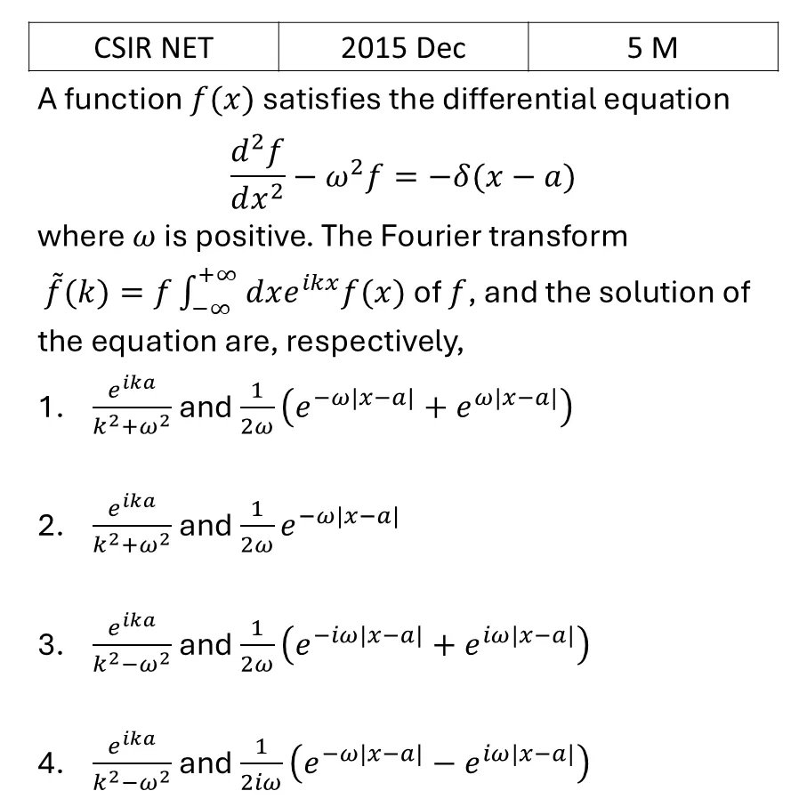CSIR NET 2015 Dec Fourier Transform previous year question CSIR_2015_Dec_Q47