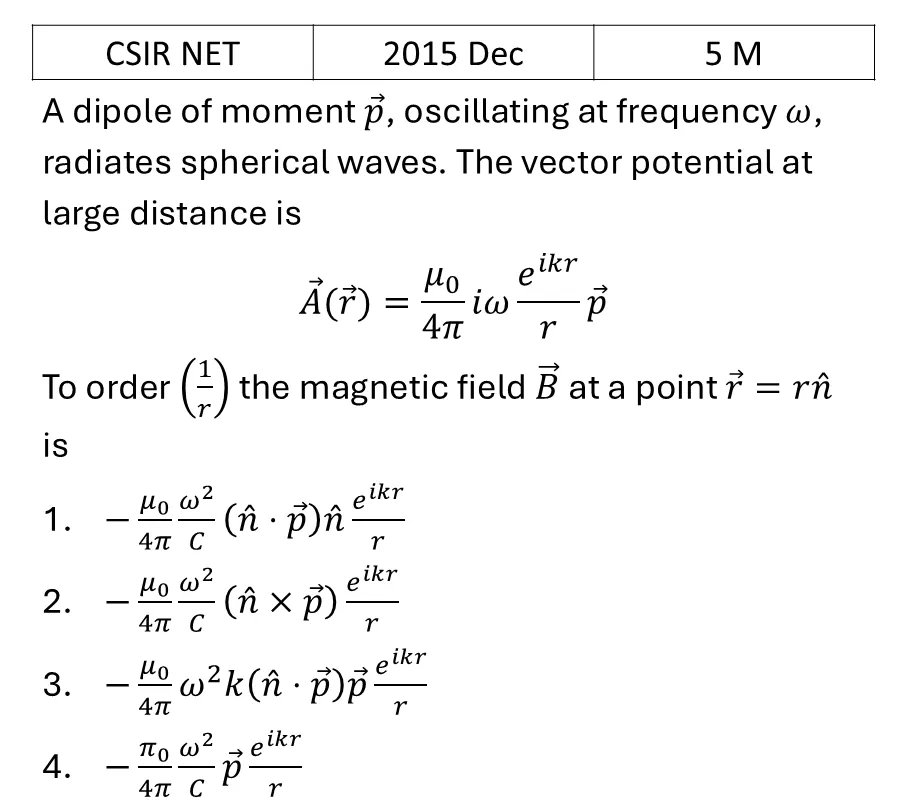 CSIR NET 2015 Dec Radiations previous year question CSIR_2015_Dec_Q54