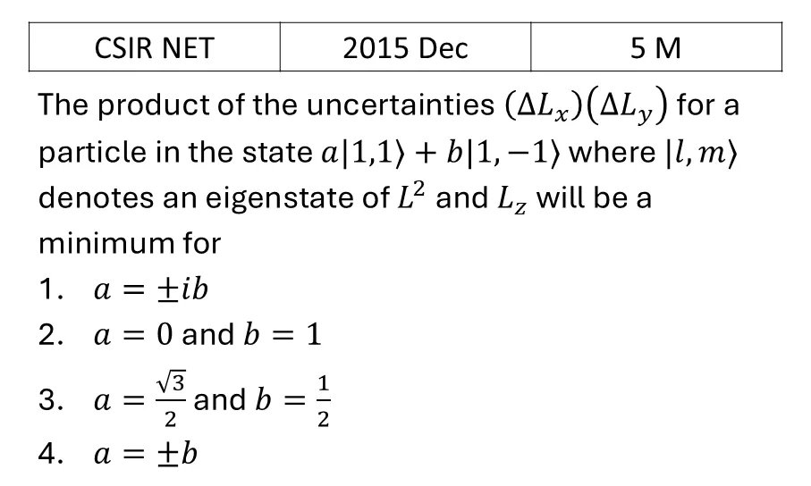 CSIR NET 2015 Dec Orbital angular Momentum and Hydrogen atom previous year question CSIR_2015_Dec_Q58
