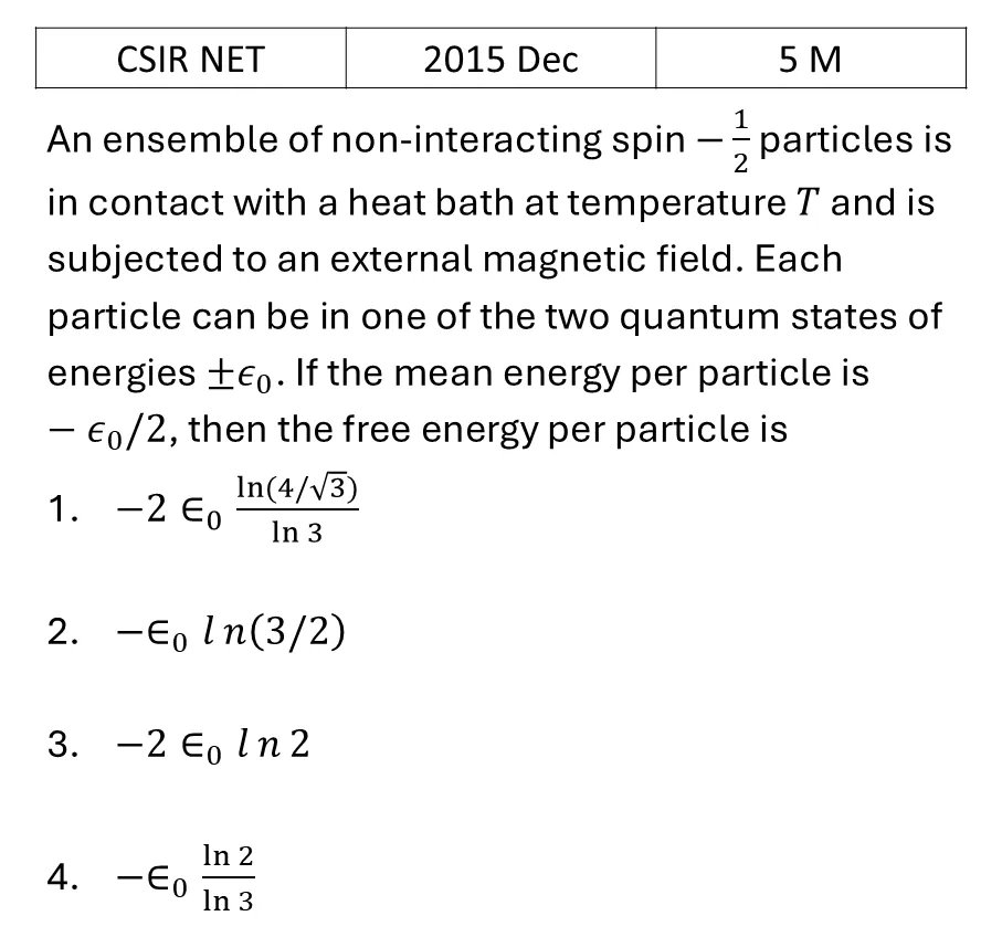 CSIR NET 2015 Dec Canonical Ensemble previous year question CSIR_2015_Dec_Q60