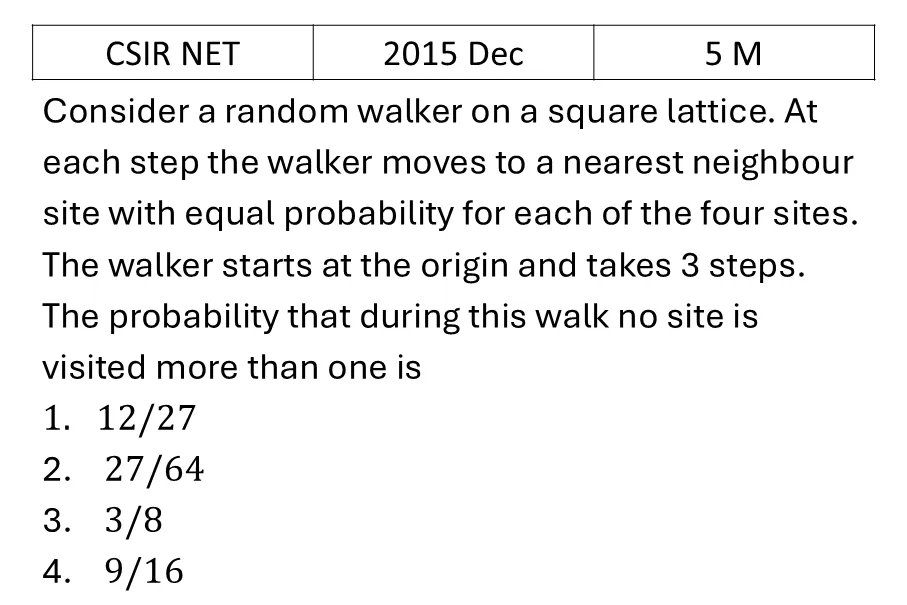 CSIR NET 2015 Dec Random Walk/Brownian motion/Diffusion previous year question CSIR_2015_Dec_Q62