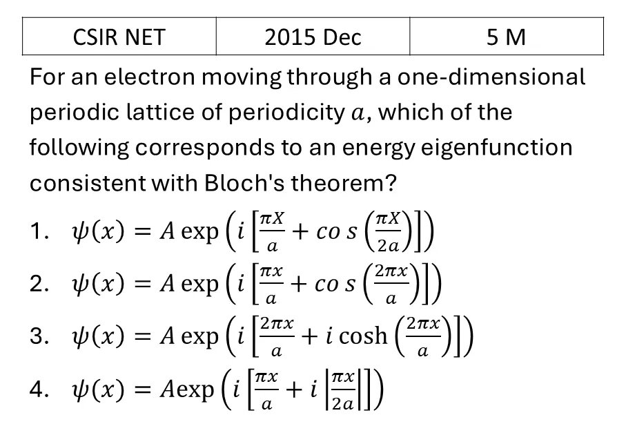 CSIR NET 2015 Dec Tight binding model previous year question CSIR_2015_Dec_Q69