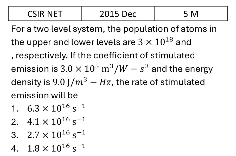 CSIR NET 2015 Dec Lasers previous year question CSIR_2015_Dec_Q71
