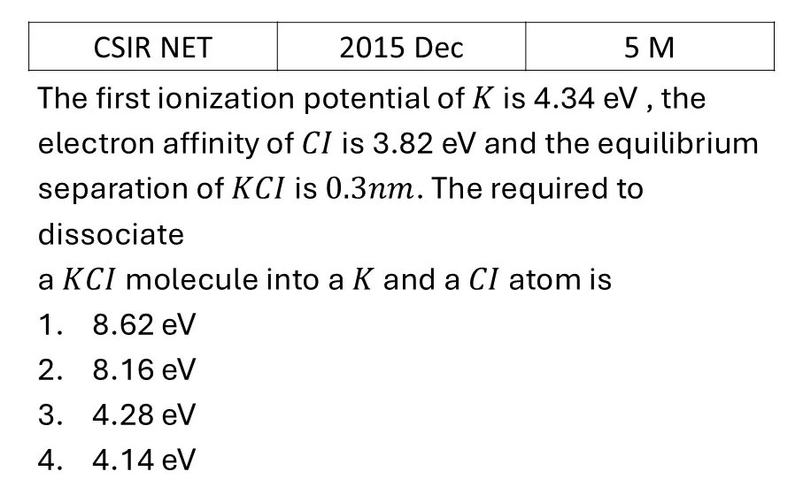 CSIR NET 2015 Dec Molecular Physics previous year question CSIR_2015_Dec_Q72