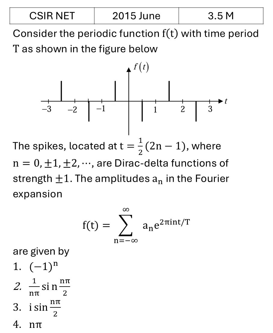 CSIR NET 2015 June Fourier Series previous year question CSIR_2015_June_Q21