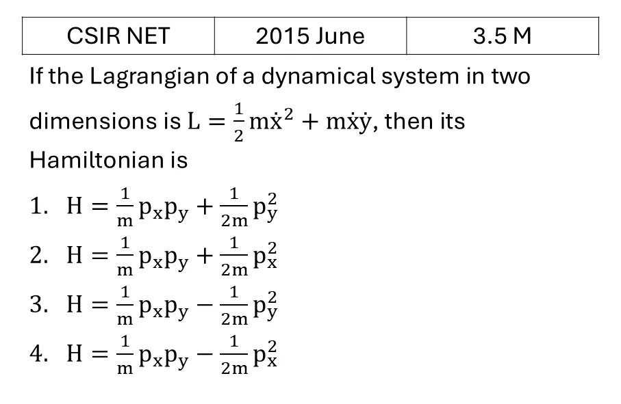 CSIR NET 2015 June Lagrangian and Hamiltonian previous year question CSIR_2015_June_Q26