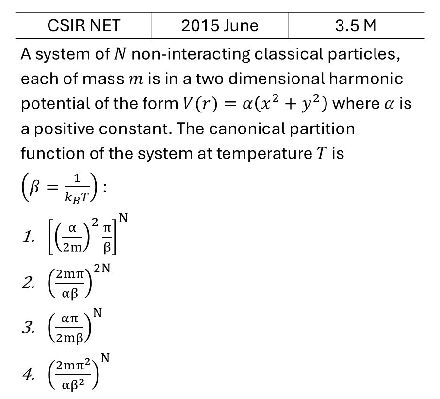 CSIR NET 2015 June Canonical Ensemble previous year question CSIR_2015_June_Q39