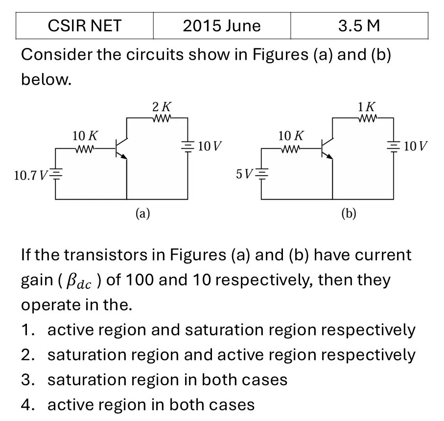 CSIR NET 2015 June Transistors previous year question CSIR_2015_June_Q42
