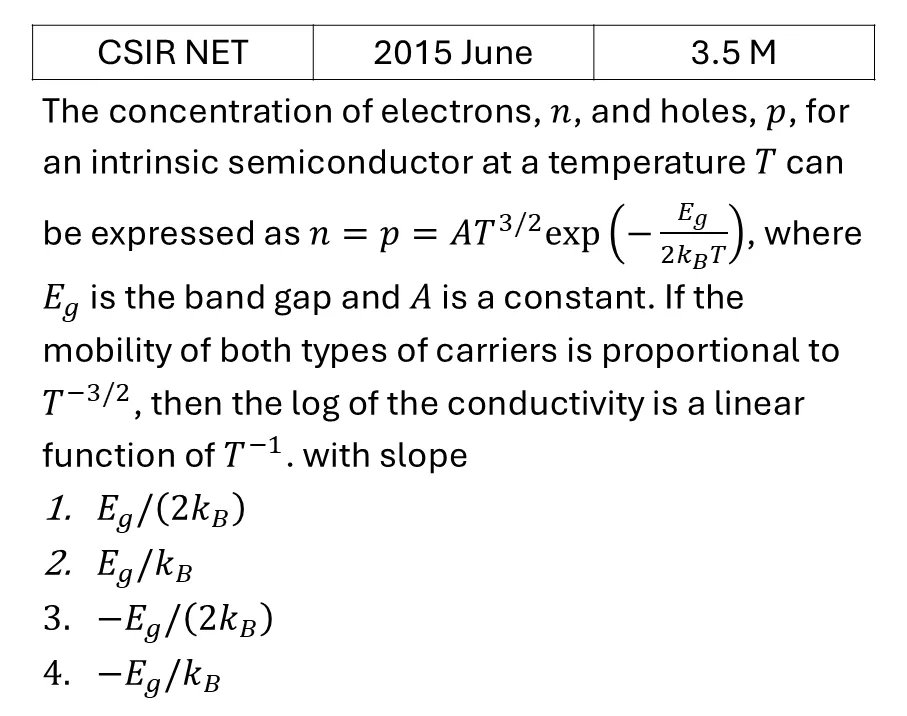 CSIR NET 2015 June Semiconductor Physics previous year question CSIR_2015_June_Q45