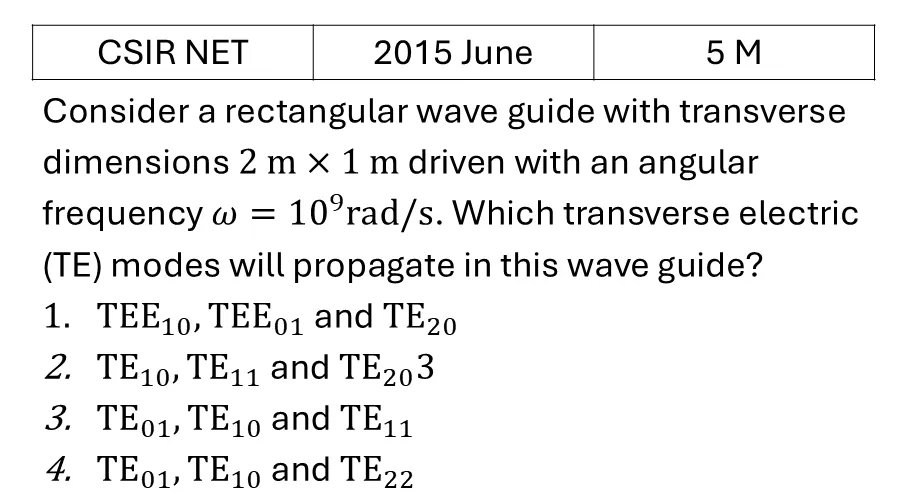 CSIR NET 2015 June Waveguides previous year question CSIR_2015_June_Q53