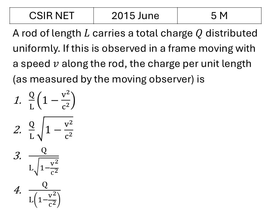 CSIR NET 2015 June Special theory of relativity previous year question CSIR_2015_June_Q54