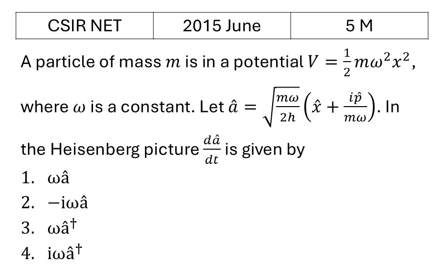 CSIR NET 2015 June Basic Quantum Mechanics previous year question CSIR_2015_June_Q58
