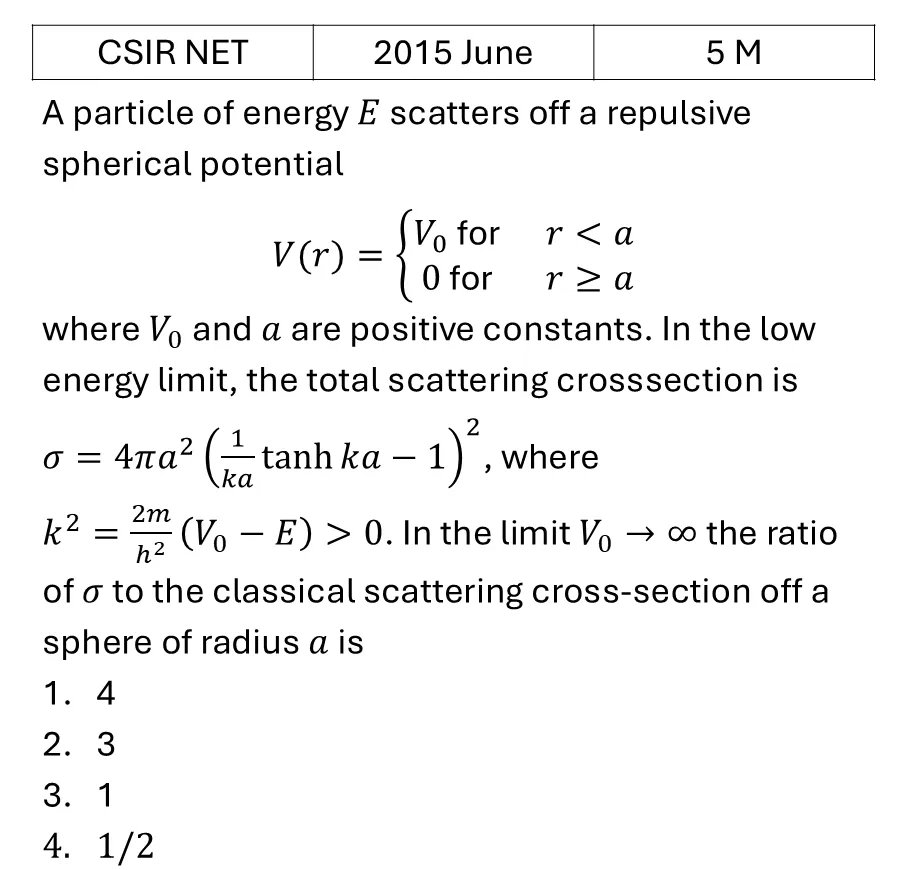 CSIR NET 2015 June Scattering theory previous year question CSIR_2015_June_Q59