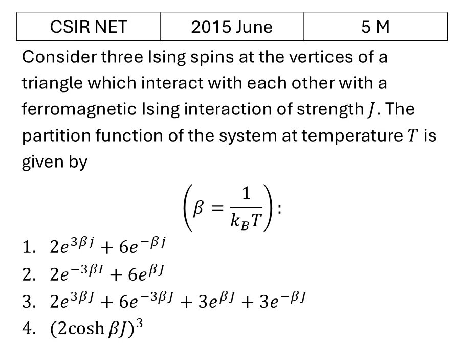 CSIR NET 2015 June Ising model previous year question CSIR_2015_June_Q62