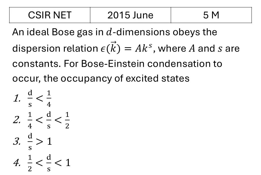 CSIR NET 2015 June Quantum Statistical Mechanics previous year question CSIR_2015_June_Q63