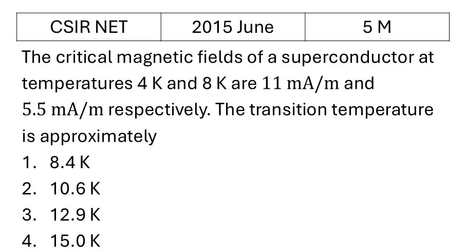 CSIR NET 2015 June Superconductivity previous year question CSIR_2015_June_Q69