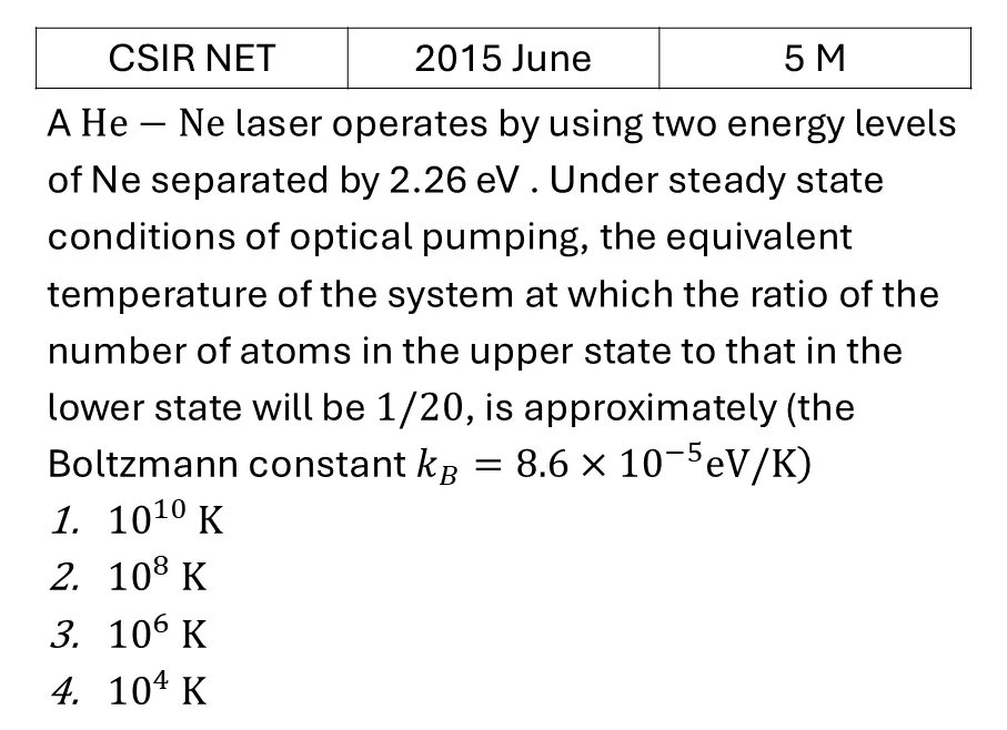 CSIR NET 2015 June Lasers previous year question CSIR_2015_June_Q72
