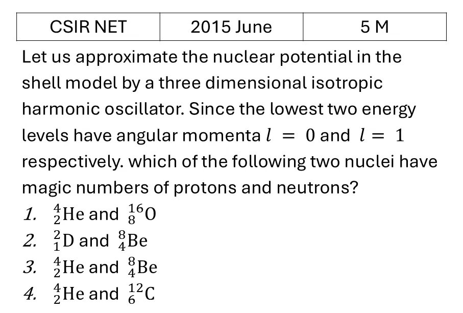 CSIR NET 2015 June Shell Model previous year question CSIR_2015_June_Q73