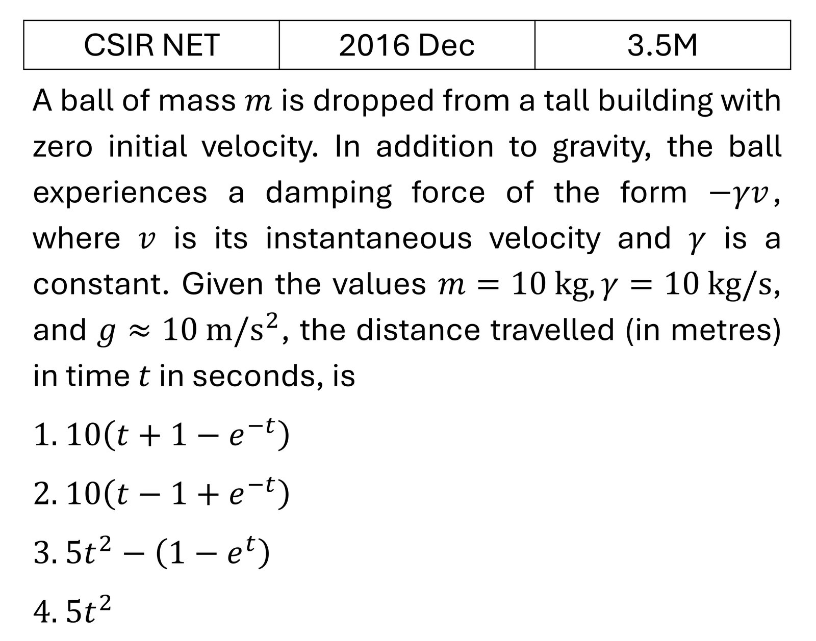 CSIR NET 2016 Dec Basic Mechanics previous year question CSIR_2016_Dec_Q23