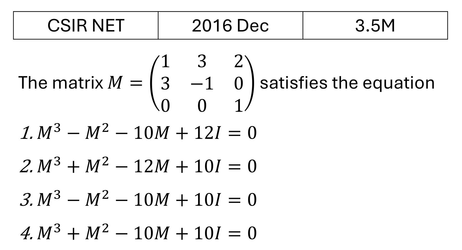 CSIR NET 2016 Dec Matrices and Linear Algebra previous year question CSIR_2016_Dec_Q24