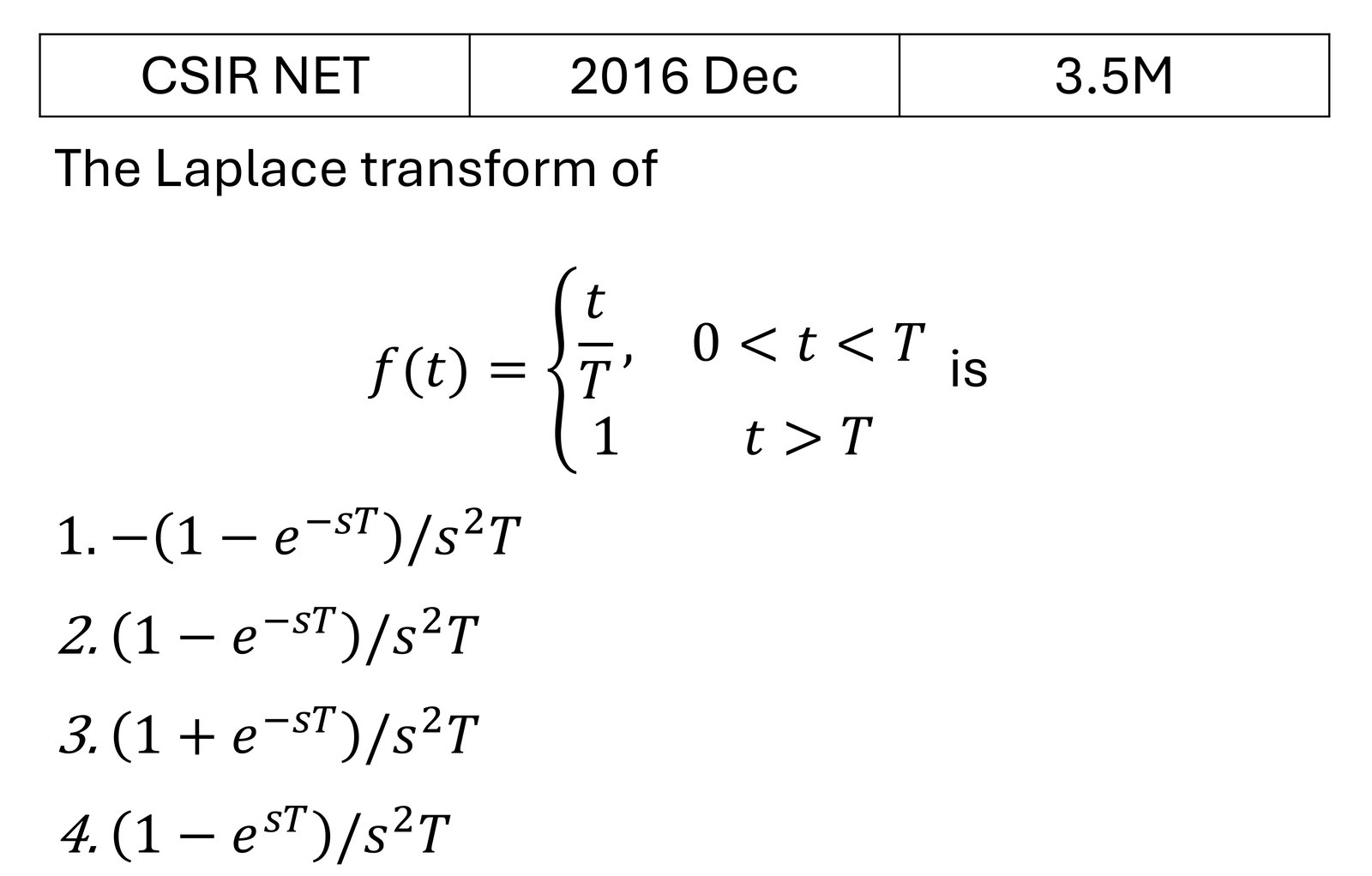 CSIR NET 2016 Dec Laplace transform previous year question CSIR_2016_Dec_Q25