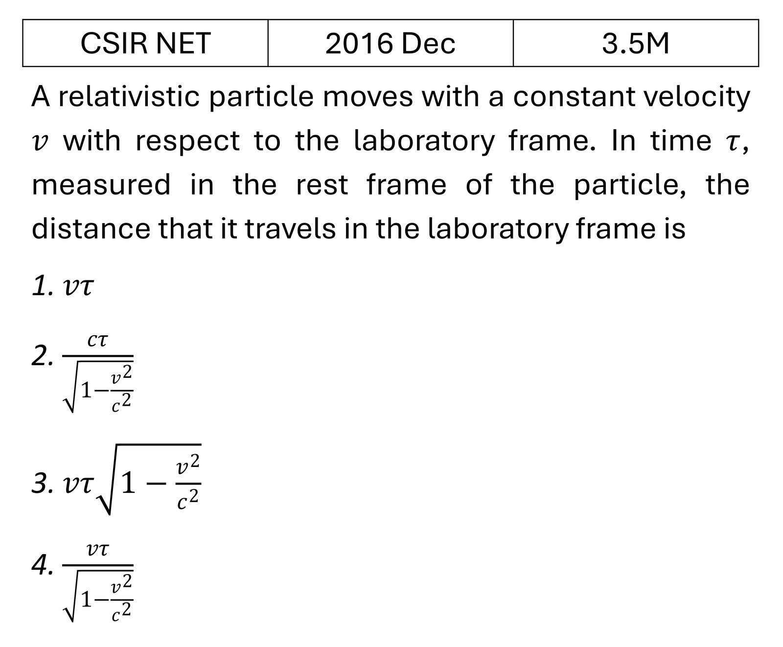 CSIR NET 2016 Dec Special theory of relativity previous year question CSIR_2016_Dec_Q26