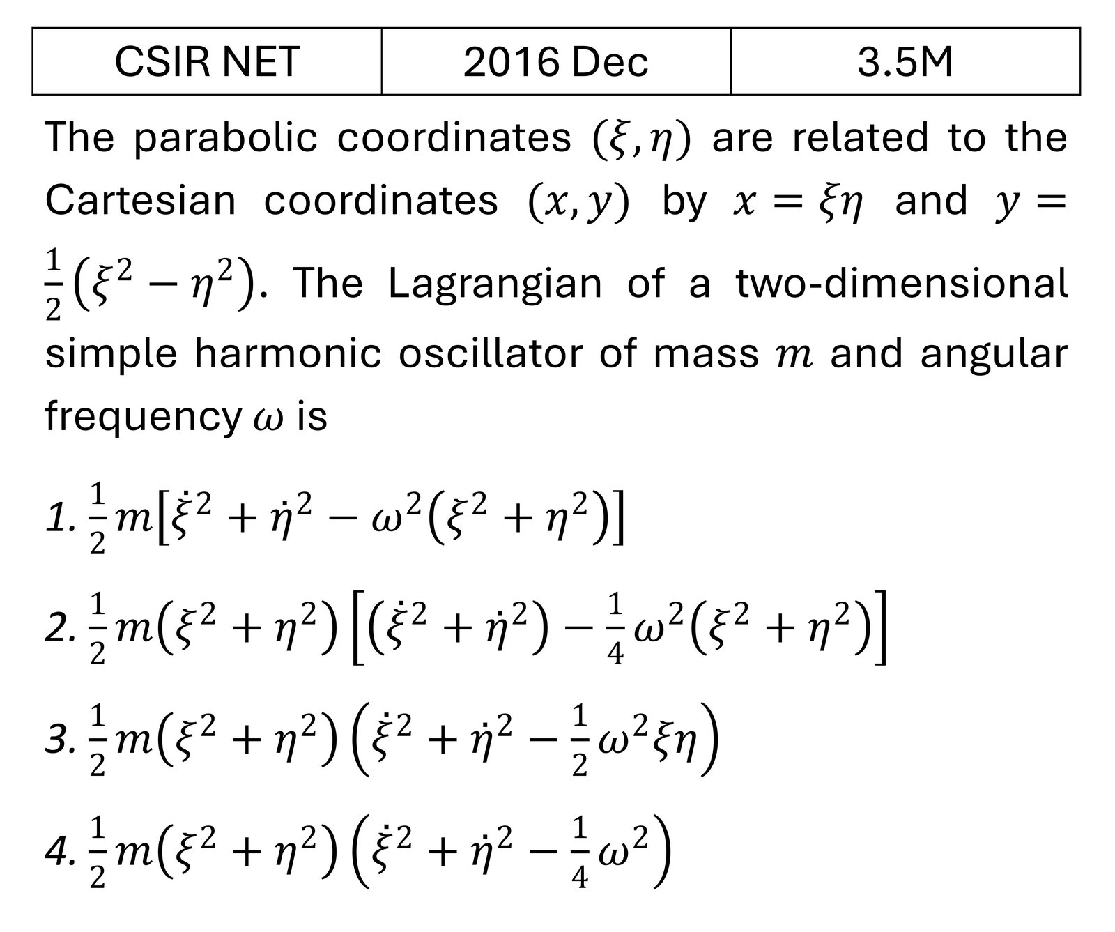 CSIR NET 2016 Dec Oscillations previous year question CSIR_2016_Dec_Q29