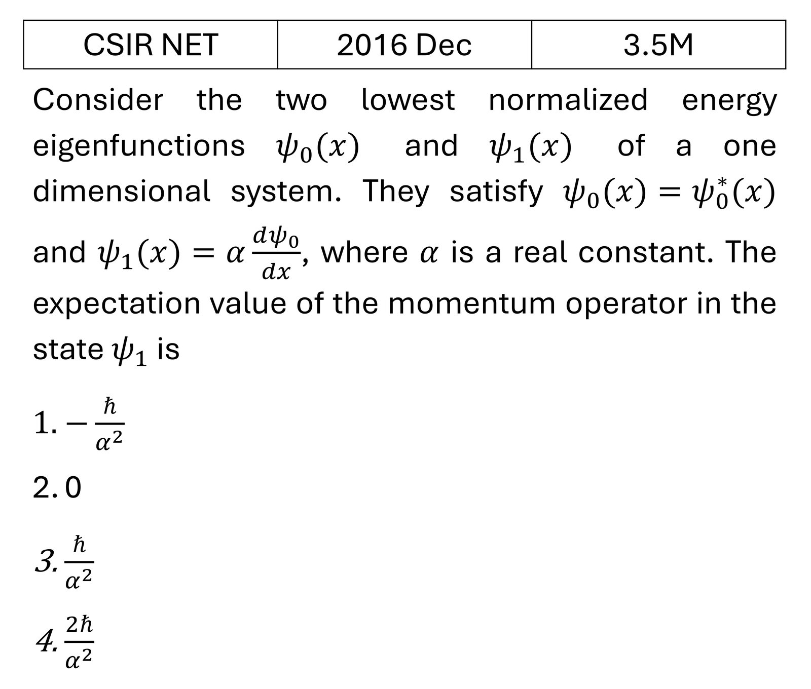 CSIR NET 2016 Dec Basic Quantum Mechanics previous year question CSIR_2016_Dec_Q34