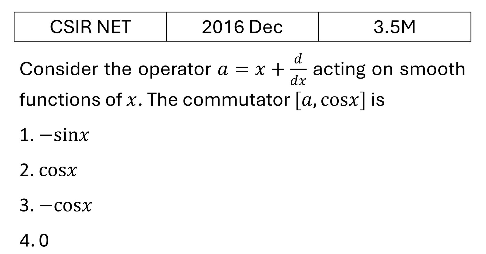 CSIR NET 2016 Dec Basic Quantum Mechanics previous year question CSIR_2016_Dec_Q35