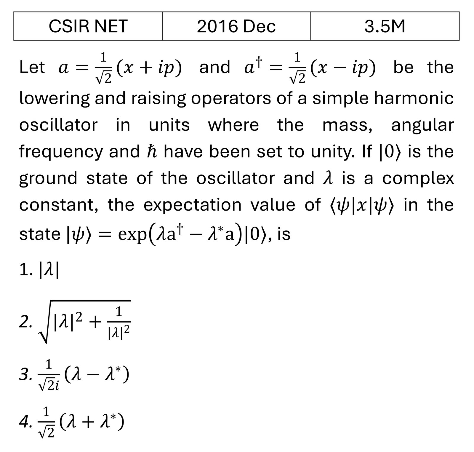 CSIR NET 2016 Dec Quantum Harmonic Oscillator previous year question CSIR_2016_Dec_Q36