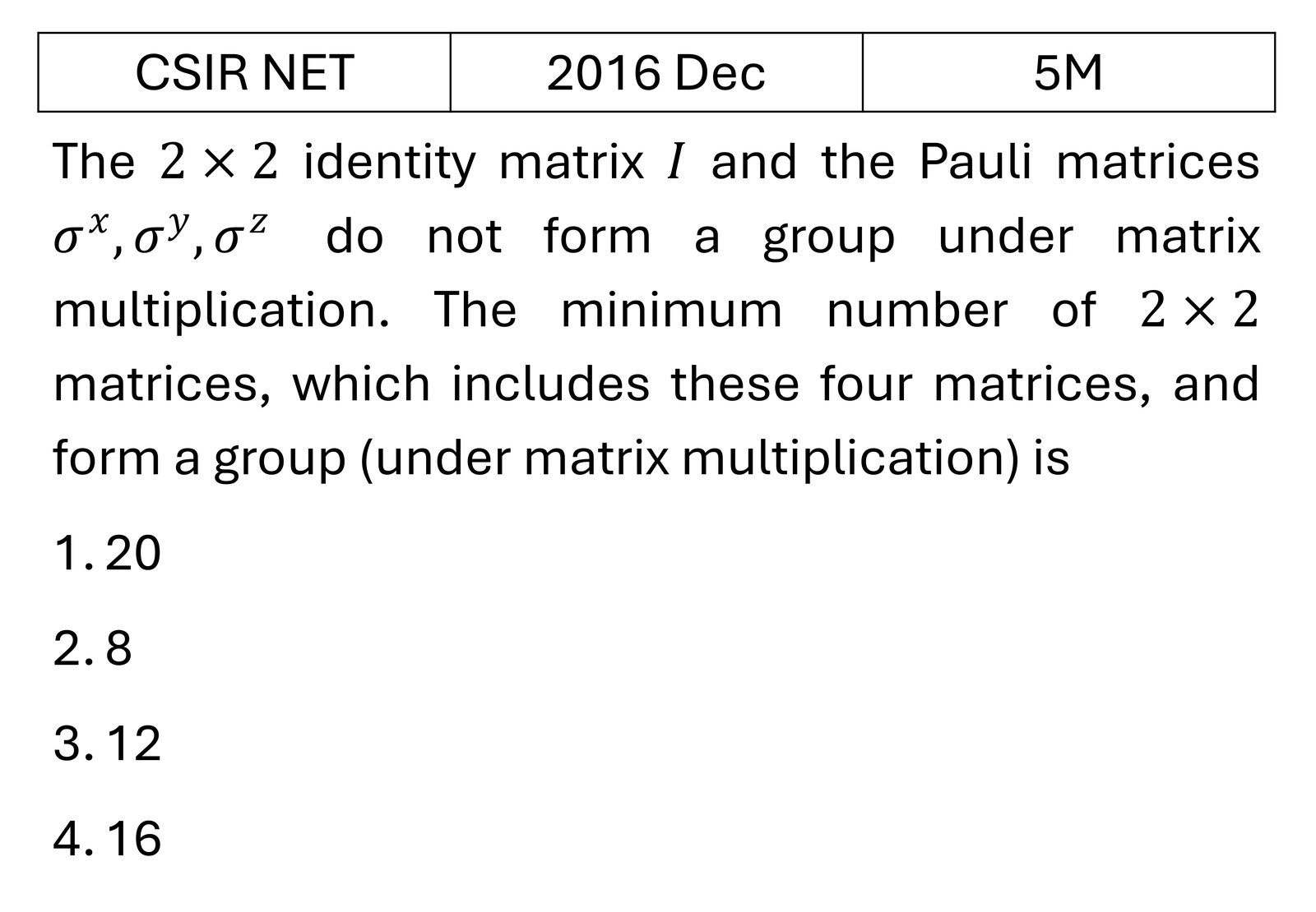 CSIR NET 2016 Dec Group Theory previous year question CSIR_2016_Dec_Q47
