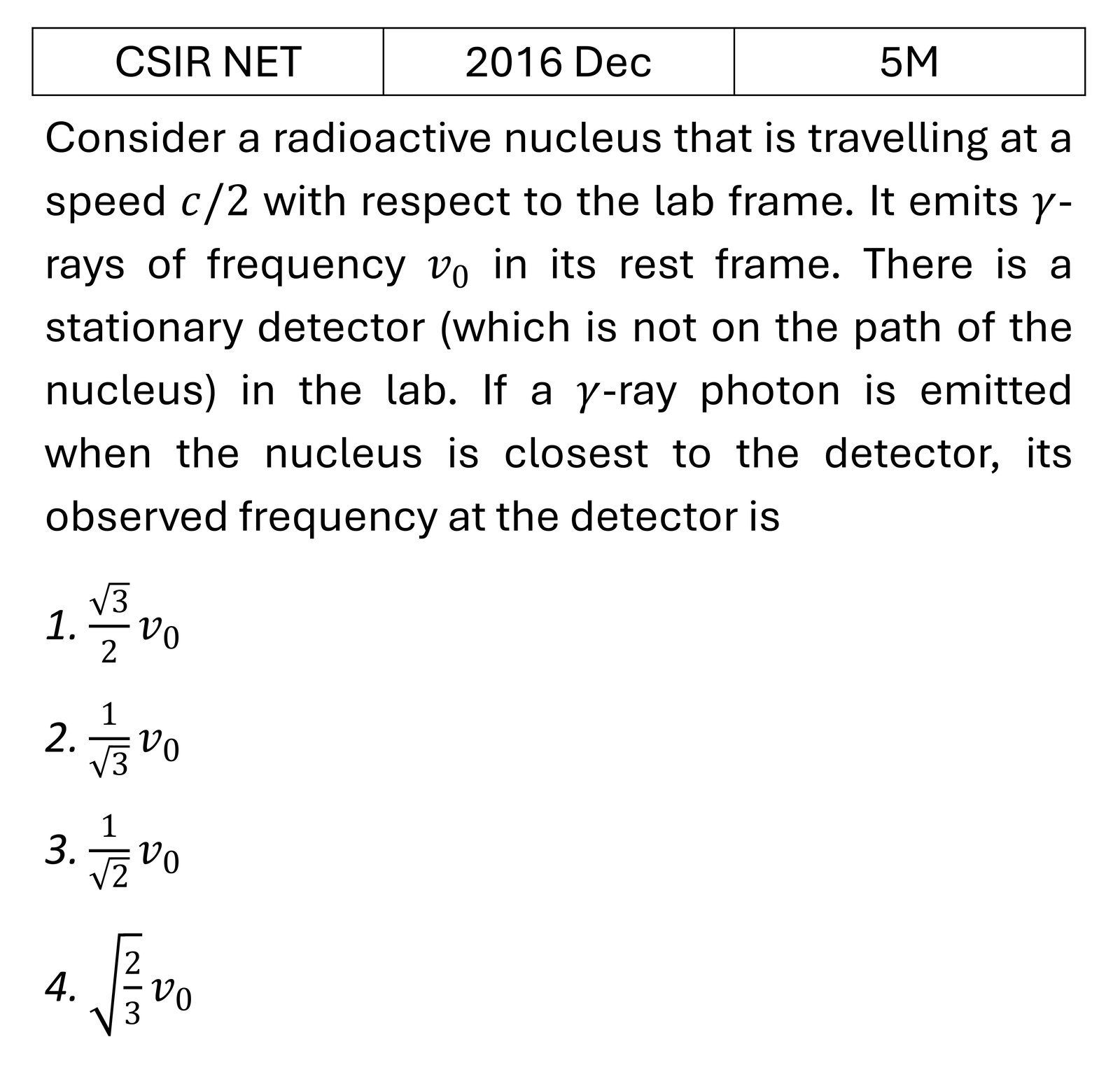 CSIR NET 2016 Dec Special theory of relativity previous year question CSIR_2016_Dec_Q52