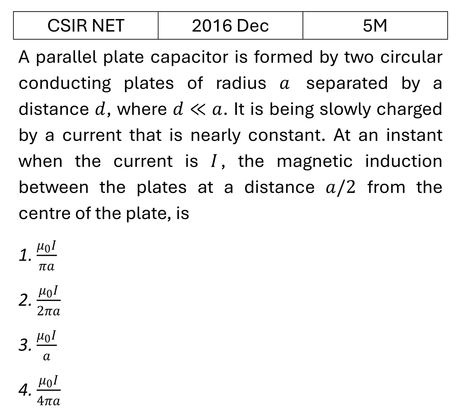 CSIR NET 2016 Dec Electrodynamics previous year question CSIR_2016_Dec_Q55