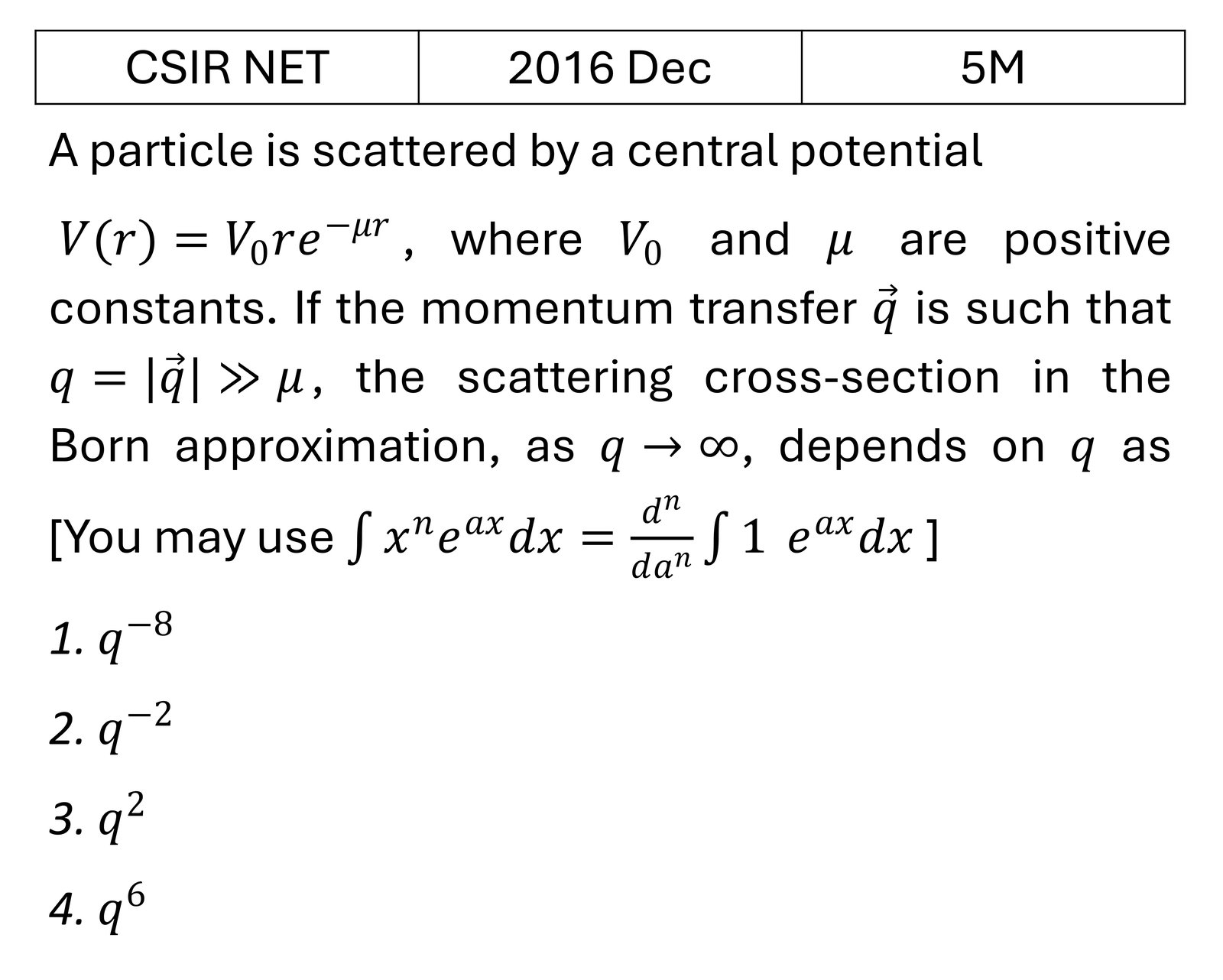 CSIR NET 2016 Dec Scattering theory previous year question CSIR_2016_Dec_Q57
