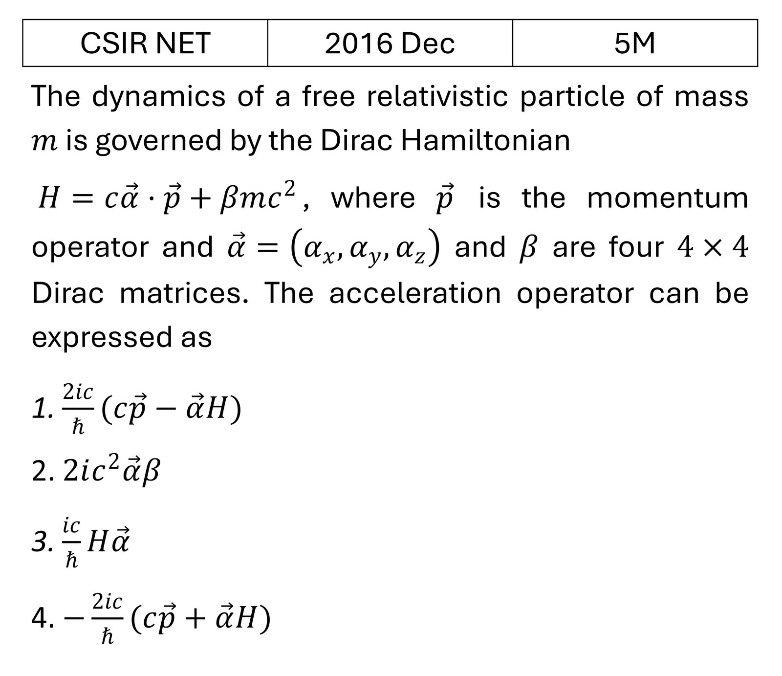 CSIR NET 2016 Dec KG and Dirac equation previous year question CSIR_2016_Dec_Q59