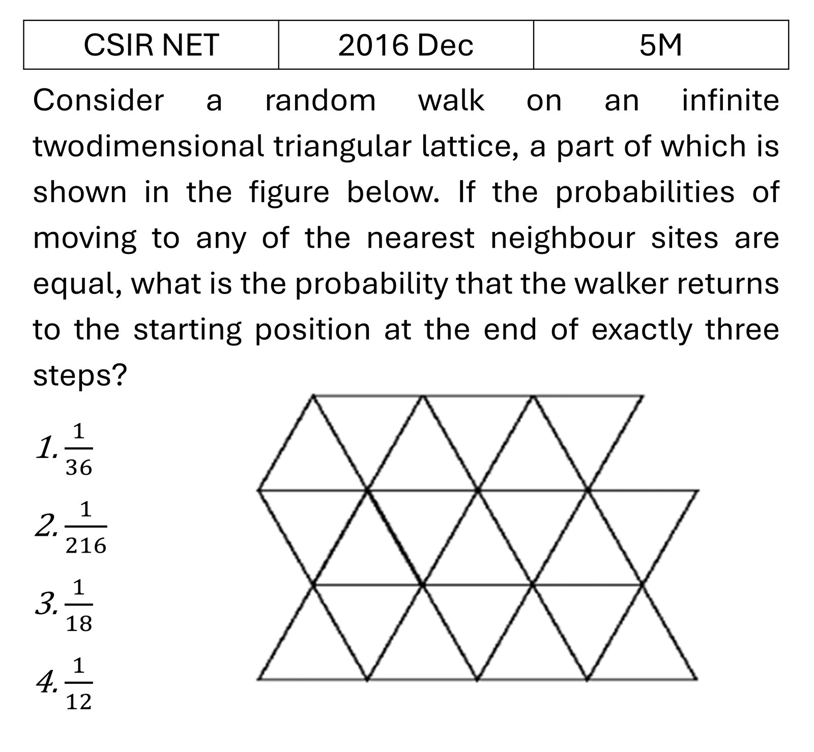 CSIR NET 2016 Dec Random Walk/Brownian motion/Diffusion previous year question CSIR_2016_Dec_Q61