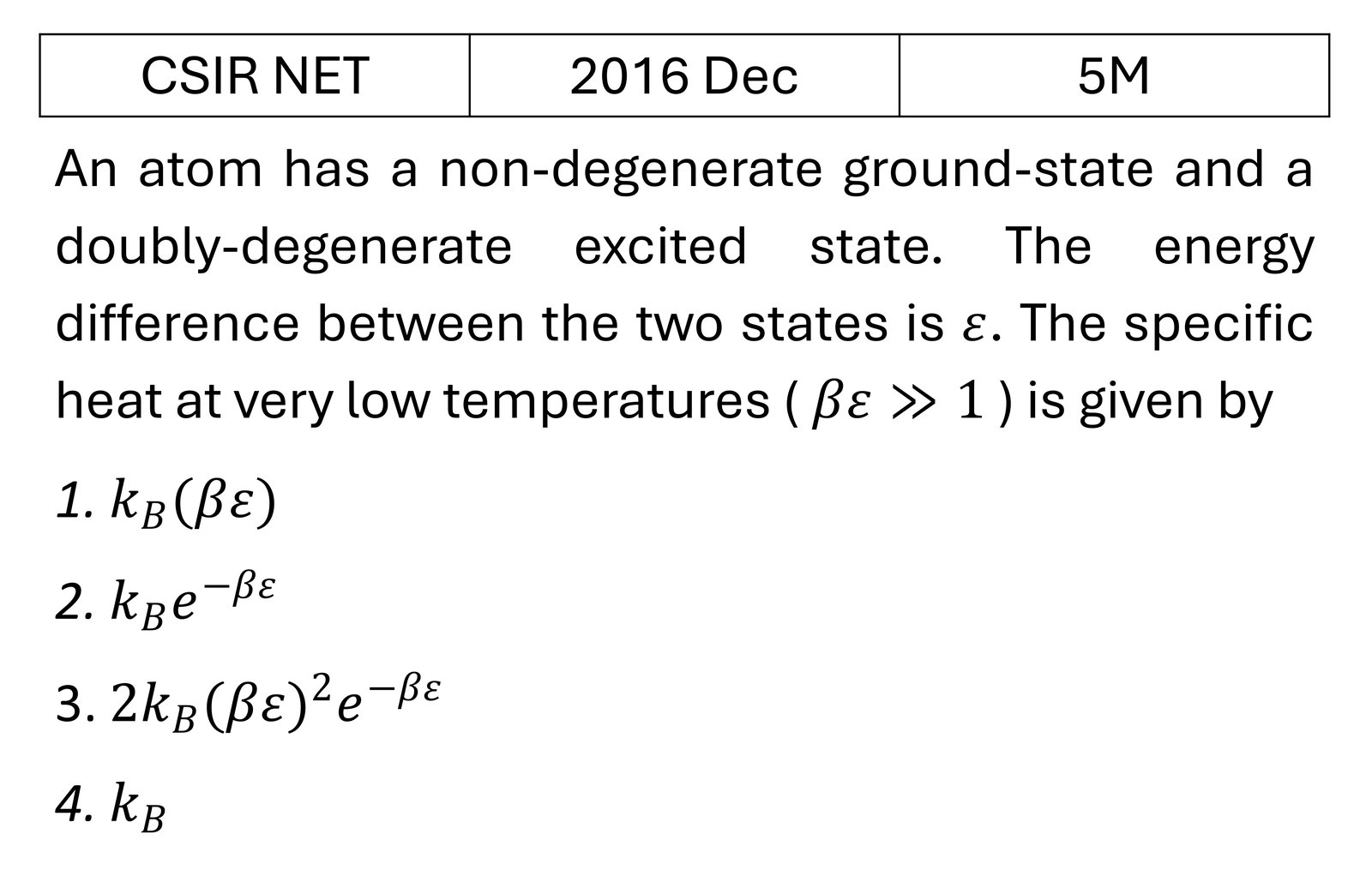CSIR NET 2016 Dec Canonical Ensemble previous year question CSIR_2016_Dec_Q62