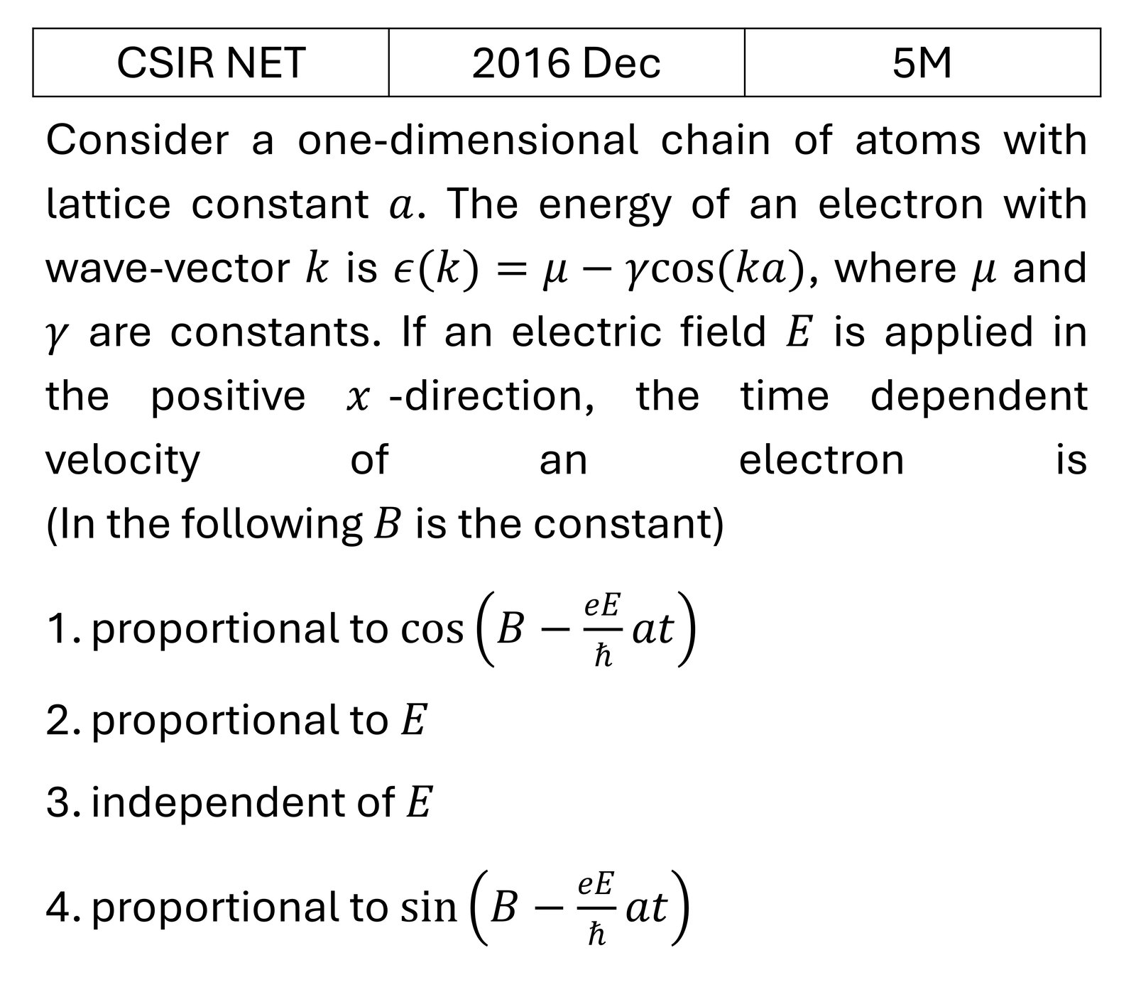 CSIR NET 2016 Dec Tight binding model previous year question CSIR_2016_Dec_Q67