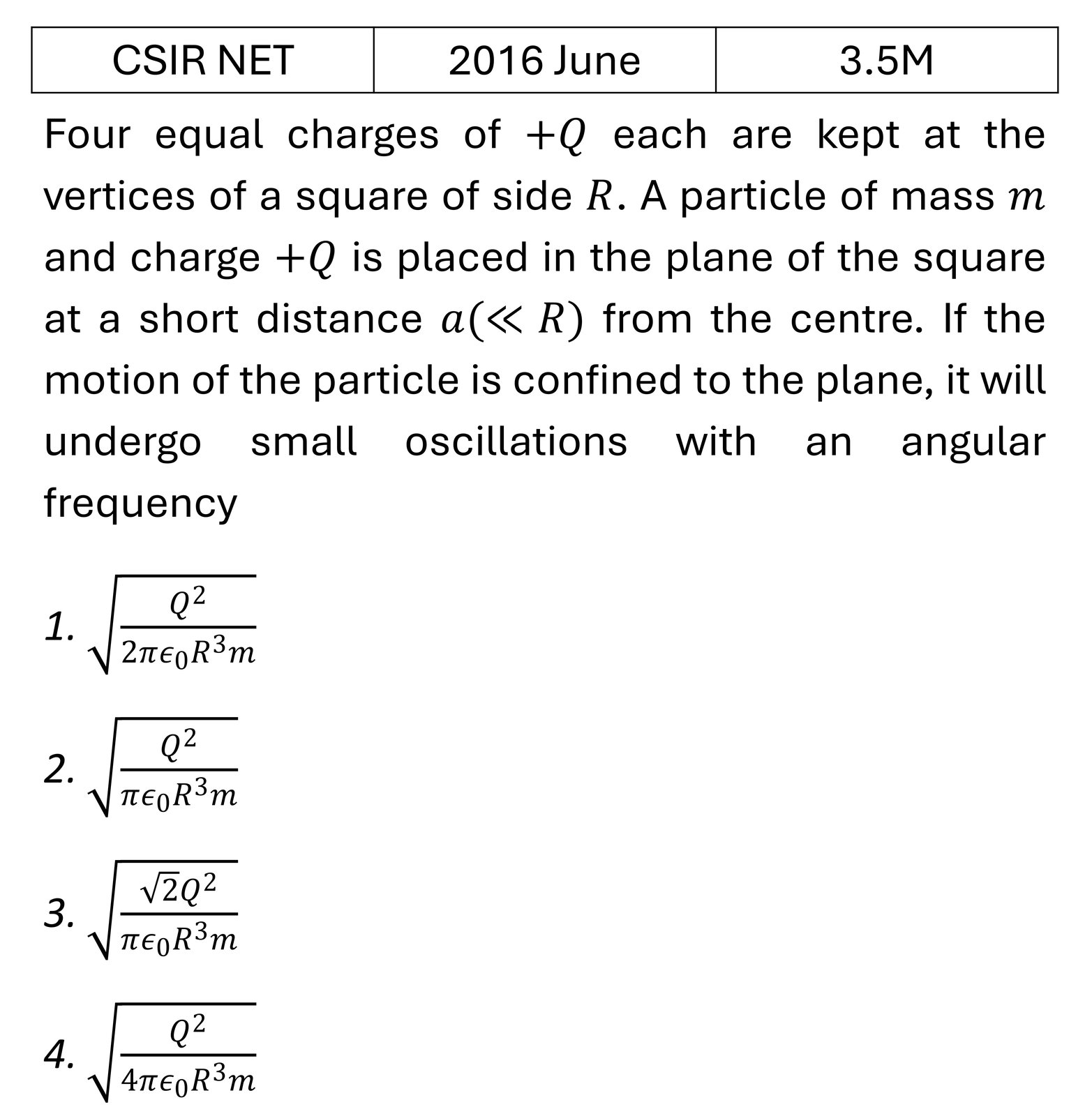 CSIR NET 2016 June Electrostatics previous year question CSIR_2016_June_Q28