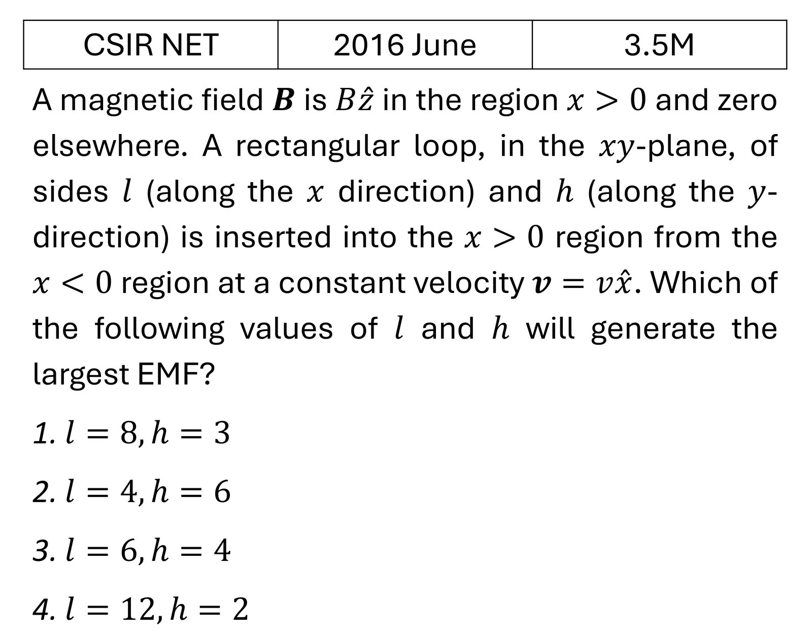 CSIR NET 2016 June Electrodynamics previous year question CSIR_2016_June_Q33