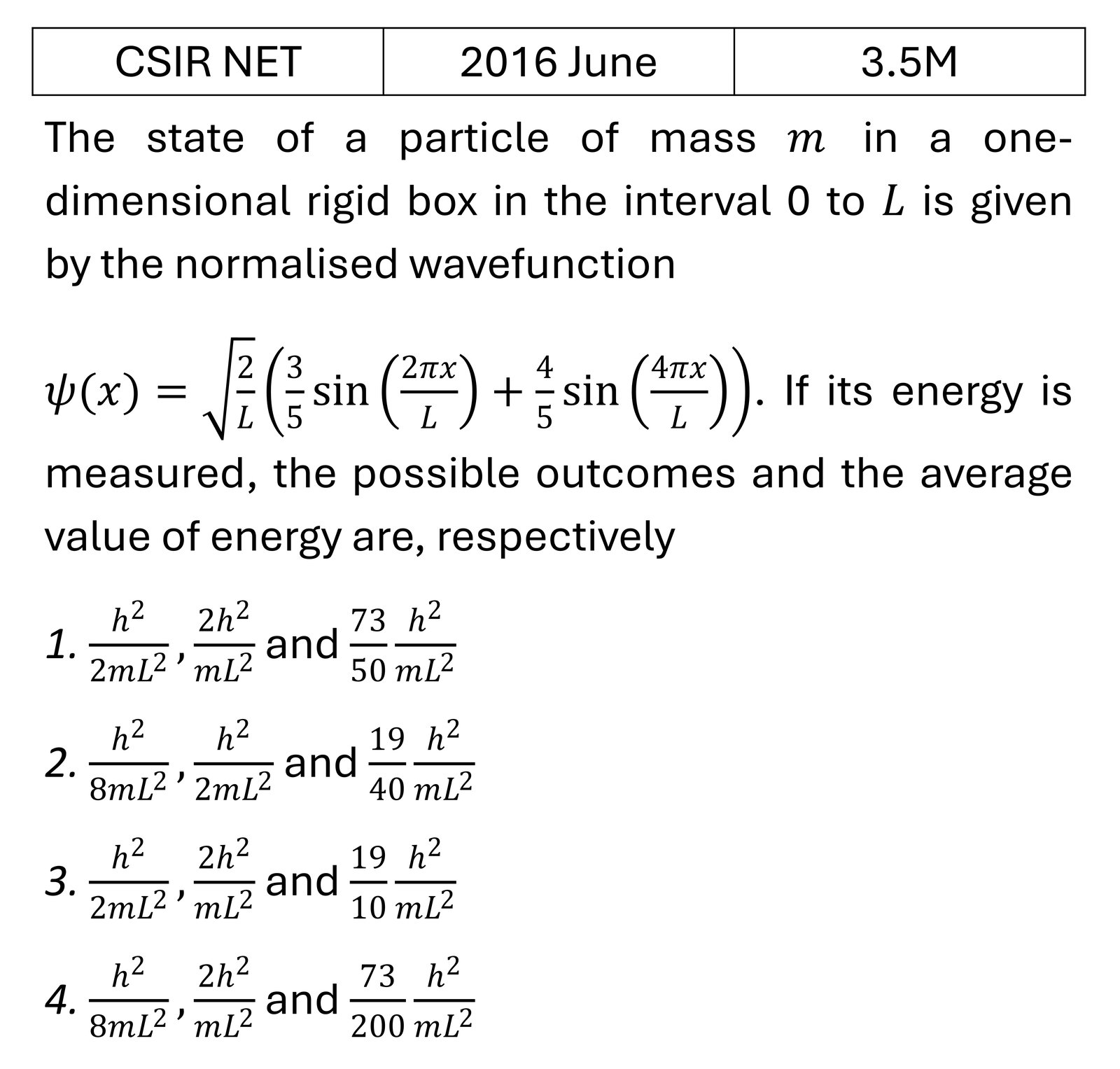 CSIR NET 2016 June Potential Well previous year question CSIR_2016_June_Q34