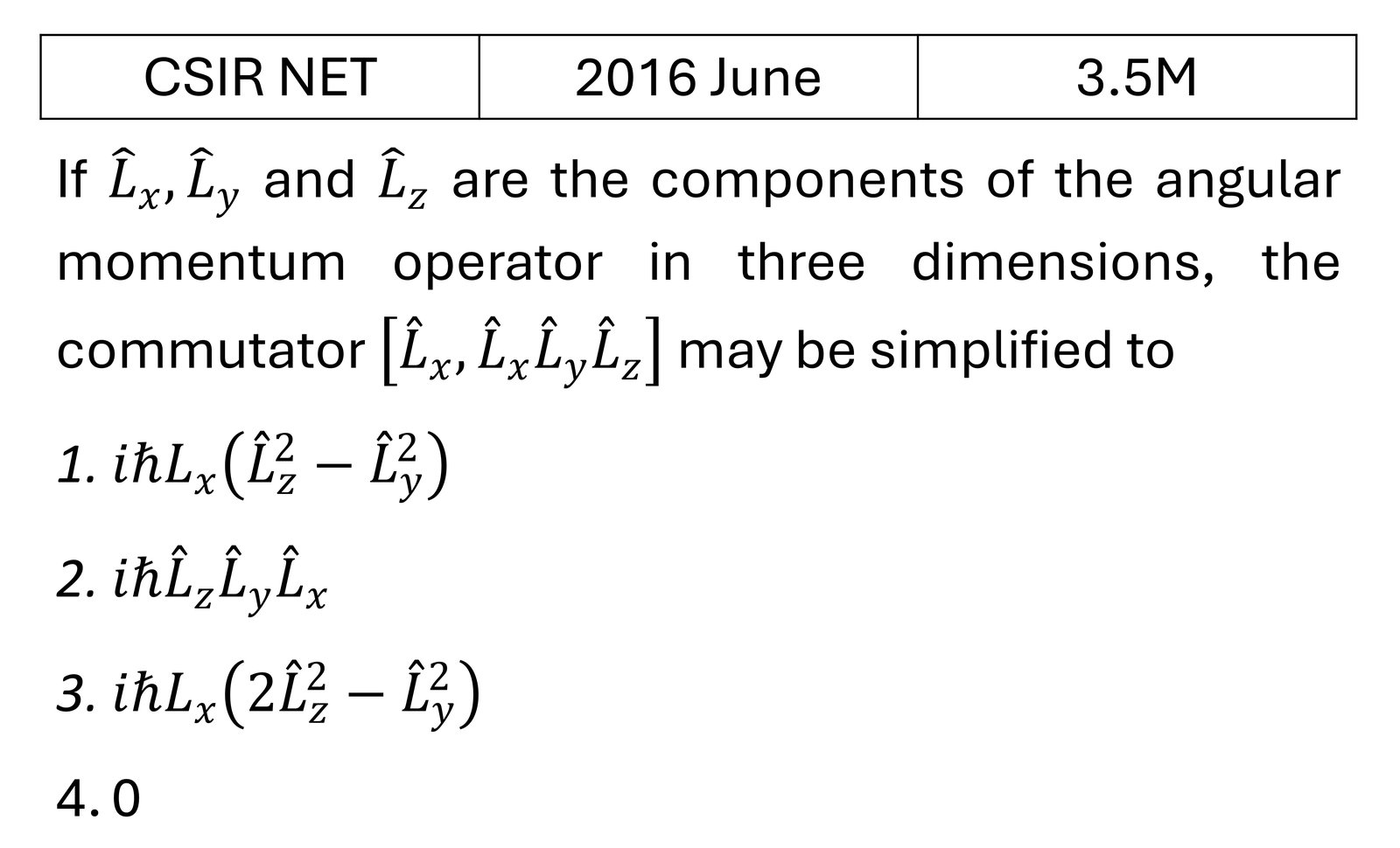CSIR NET 2016 June Orbital angular Momentum and Hydrogen atom previous year question CSIR_2016_June_Q35