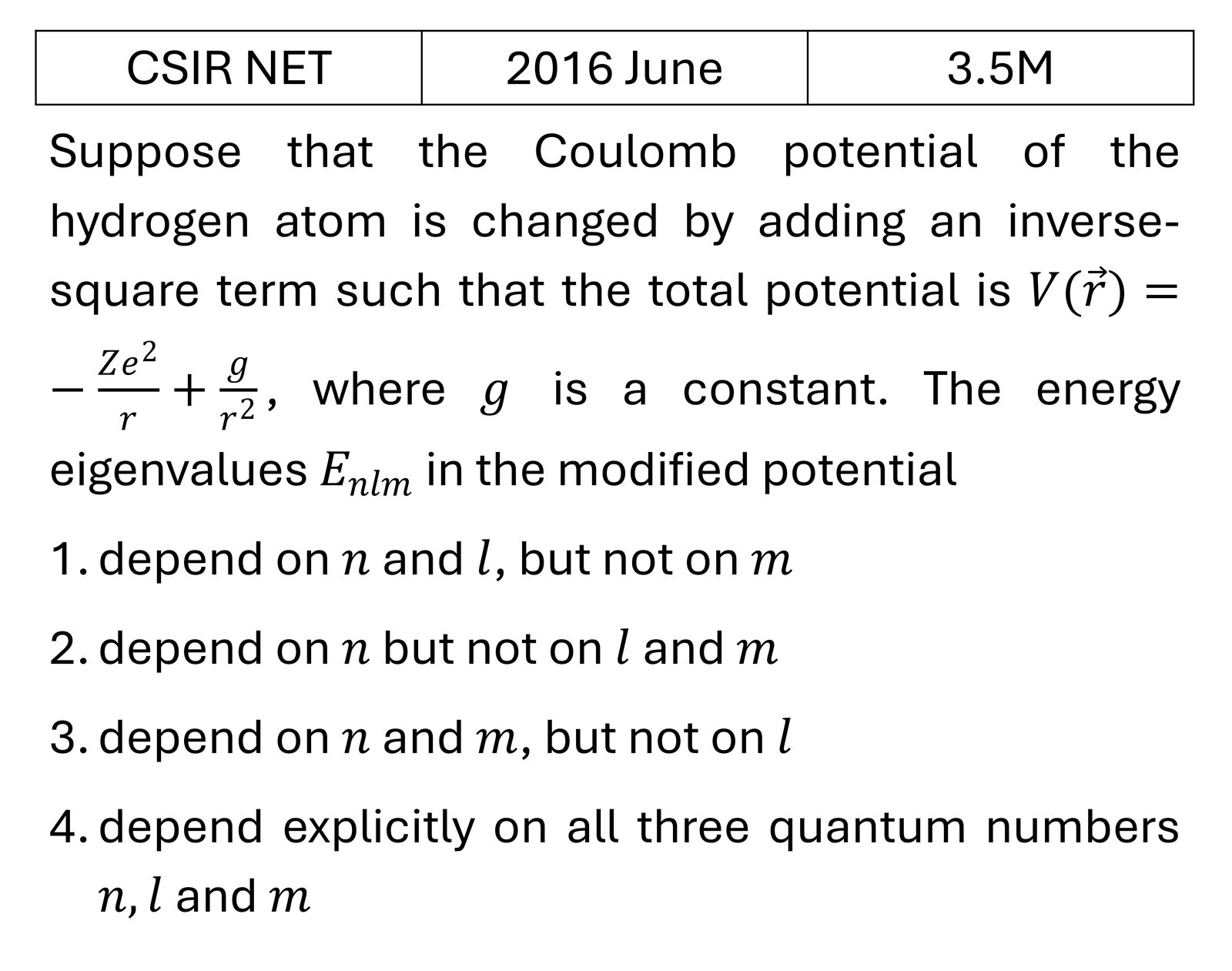 CSIR NET 2016 June Orbital angular Momentum and Hydrogen atom previous year question CSIR_2016_June_Q36