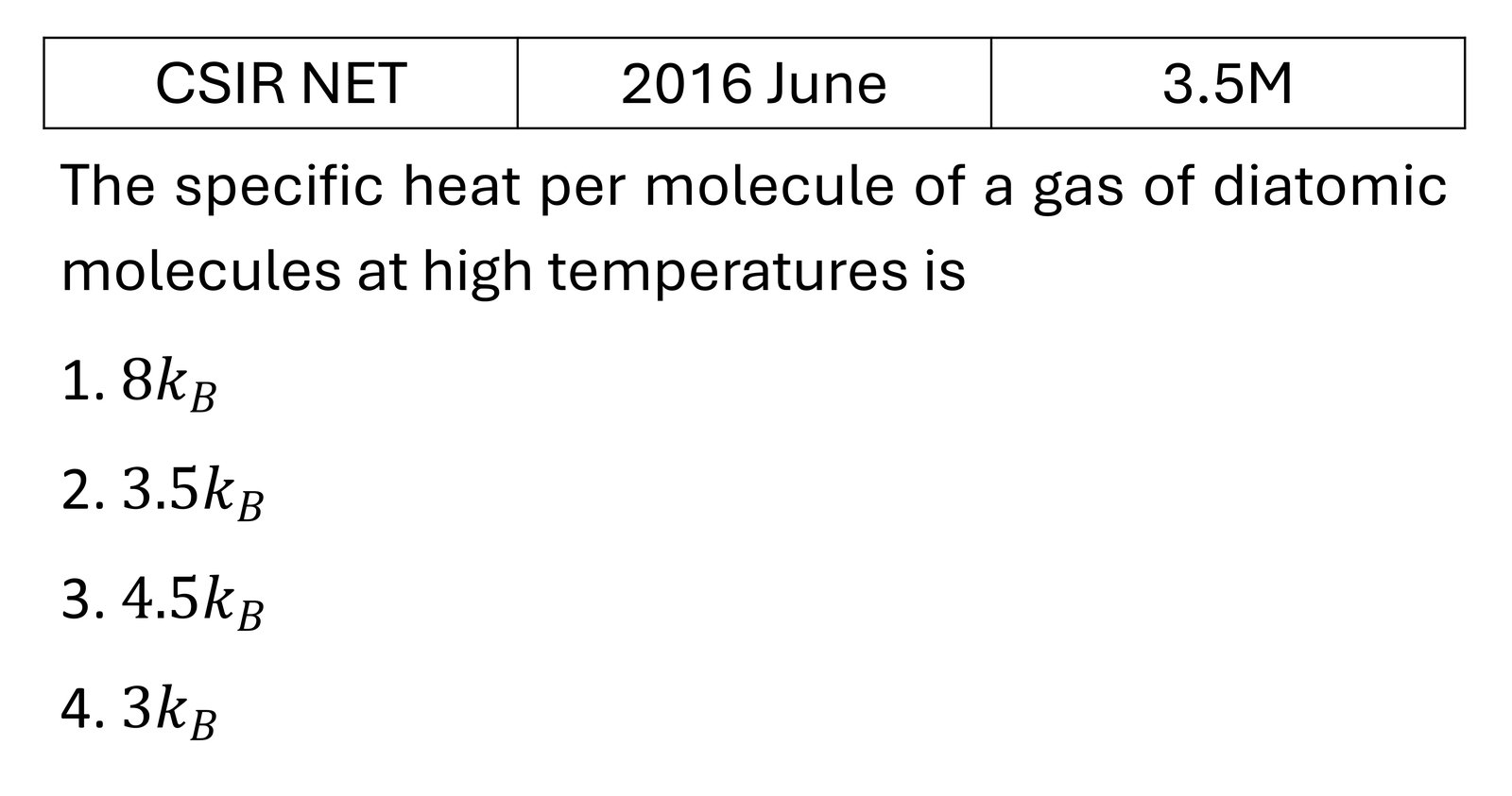 CSIR NET 2016 June Kinetic theory of gases previous year question CSIR_2016_June_Q38