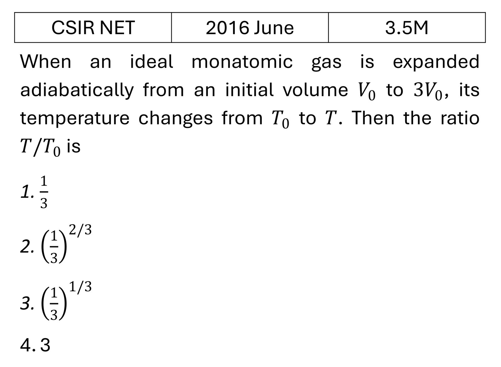 CSIR NET 2016 June Laws of thermodynamics previous year question CSIR_2016_June_Q39