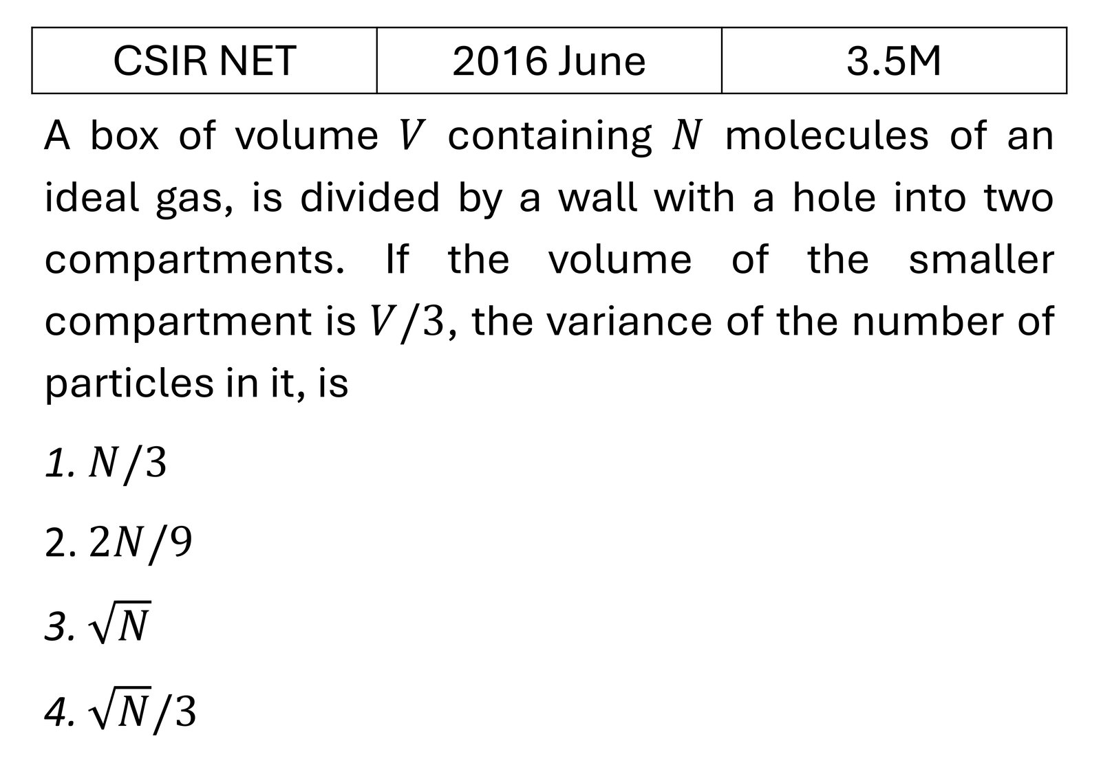 CSIR NET 2016 June Kinetic theory of gases previous year question CSIR_2016_June_Q40